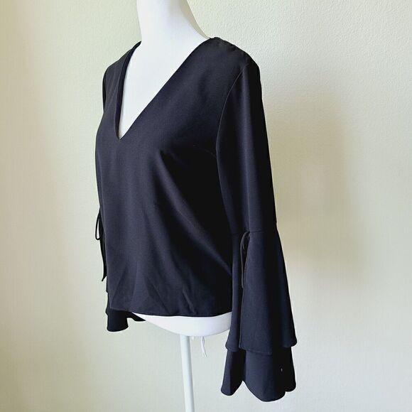 Witchy Whimsigoth Black Shirt Blouse Sz Small Bell Sleeves Fairygrunge NEW - Picture 7 of 12